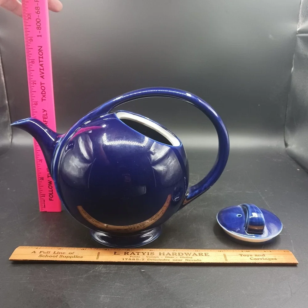 Hall Pottery TeaPot MCM Atomic Art Deco Airflow 6 Cup Cobalt Blue VTG Retro